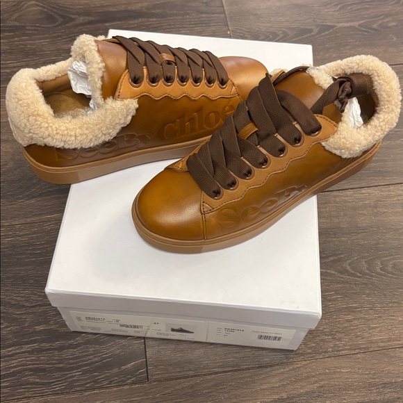 See By Chloe Tan Sneakers with Shearling Trim - Picture 3 of 4